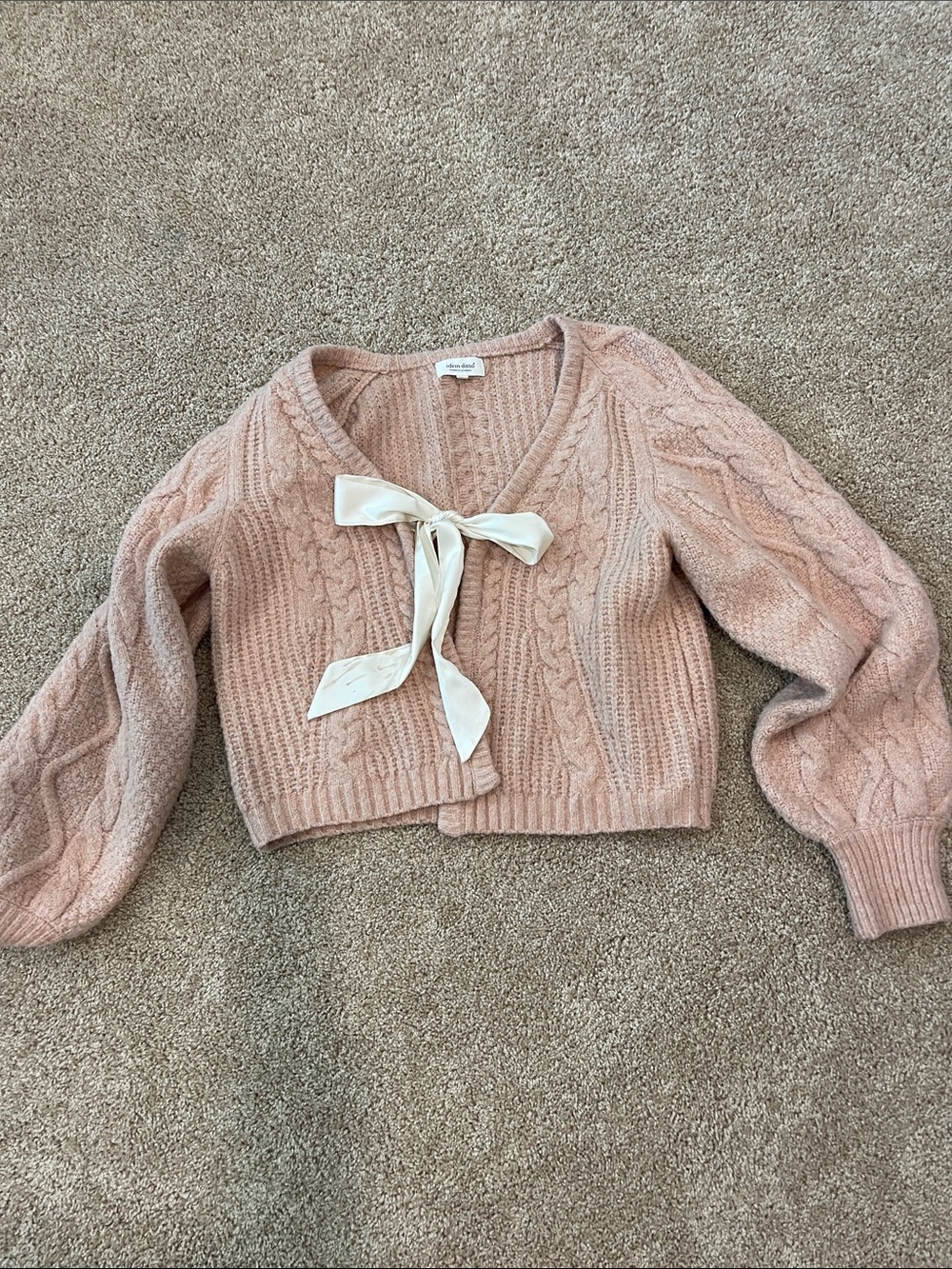 Cable Knit Tie-Front Cardigan Sweater in Blush Pink
